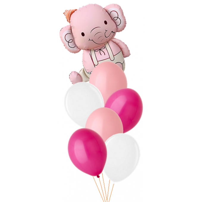 Набор шаров СЛОНЕНОК розовый (фольга Фигура 35" + латекс 6шт)