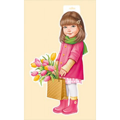 Плакат "Девочка в пальто с тюльпанами"