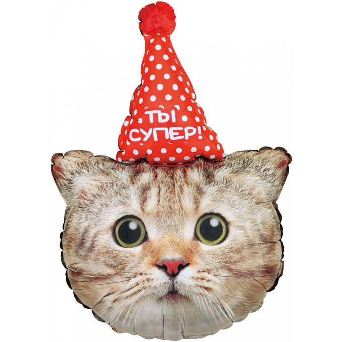 Воздушный шар фольгированный Фигура 32"/81 см Котик в колпачке