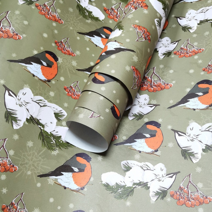 Подарочная бумага 70см*100см Новогодние  Снегири