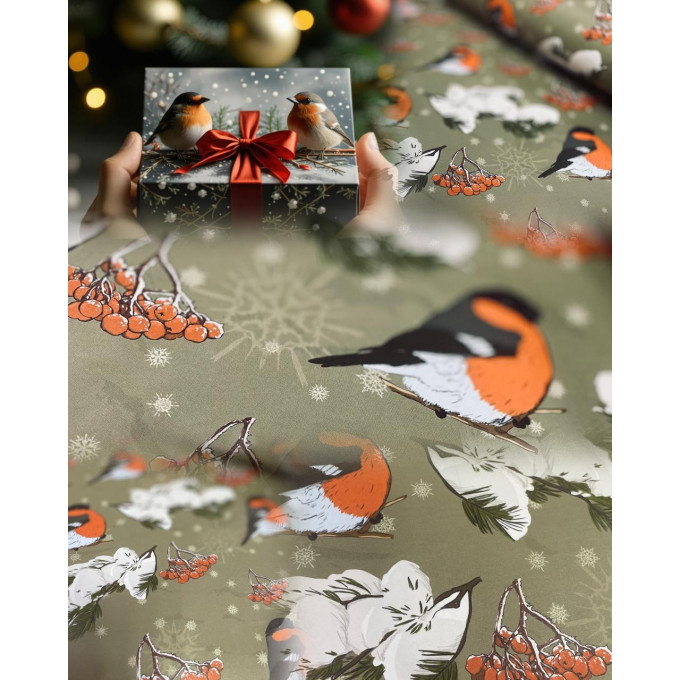 Подарочная бумага 70см*100см Новогодние  Снегири