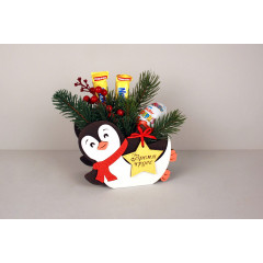 Подарочная упаковка "Пингвинчик. Время чудес" 15,5*7*11 см МДФ, Чёрный-красный