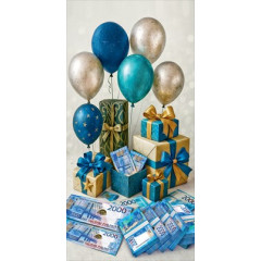 Конверт для денег без надписи (шары, подарки, 2000 рублей)