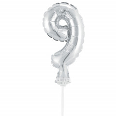 Воздушный шар фольгированный 5" Цифра-топпер 9 Silver