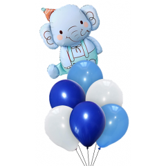 Набор шаров СЛОНЕНОК голубой (фольга Фигура 35" + латекс 6шт)