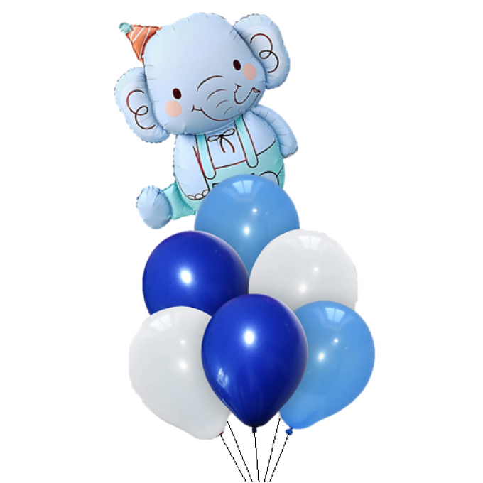 Набор шаров СЛОНЕНОК голубой (фольга Фигура 35" + латекс 6шт)