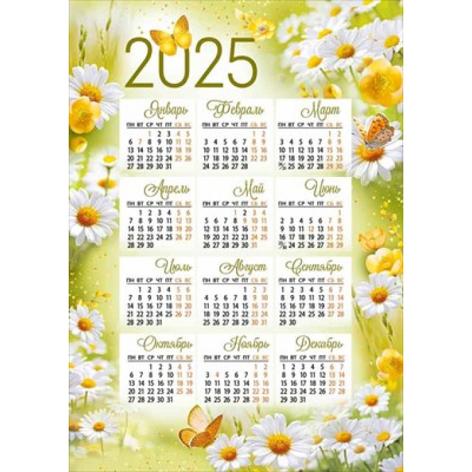 Календарь листовой А4 2025 г Ромашки