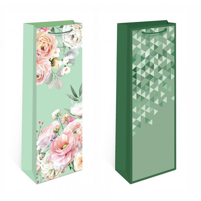 Пакет подарочный 12*36*8,5 см под бутылку ЦВЕТОЧНЫЙ ВАЛЬС Микс (2в*3)