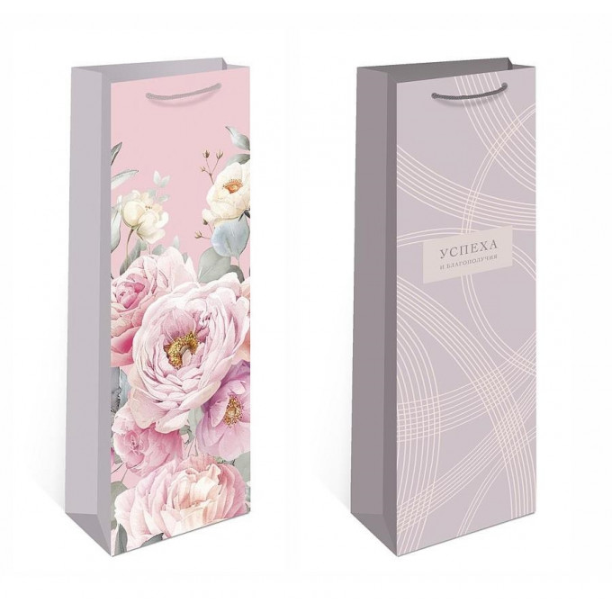 Пакет подарочный 12*36*8,5 см под бутылку РОЗОВЫЙ САД Микс (2в*3)