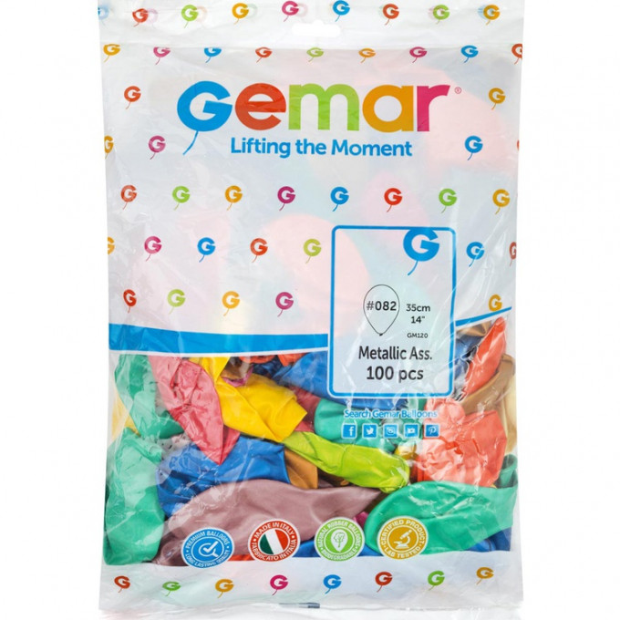 Воздушный шар латексный без рисунка 14" Металлик ассорти 100 шт