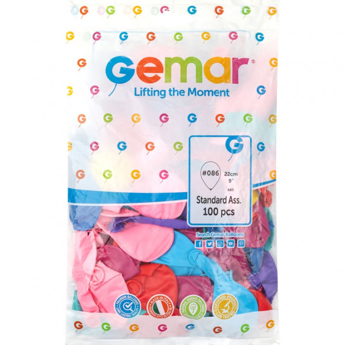 Воздушный шар латексный без рисунка 9" Пастель ассорти 100 шт