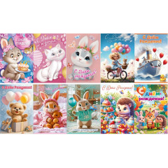 Открытка С Днем рождения! Детский Микс (10в*2)