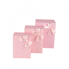 Коробка подарочная набор из 3 шт Прямоугольник 19*19*9см с бантом РОЗОВЫЙ