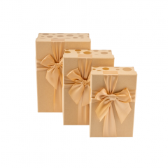 Коробка подарочная набор из 3 шт Прямоугольник 23*16*9,5 см с бантом ЗОЛОТО БЕЖЕВЫЙ