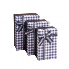 Коробка подарочная набор из 3 шт Прямоугольник 23*16*9 см КЛЕТКА с бантом ЧЕРНЫЙ