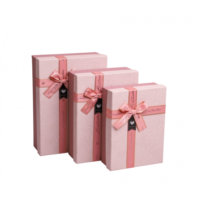 Коробка подарочная набор из 3 шт Прямоугольник 29*21*9 см с бантом БЕЖЕВЫЙ/ГЛИЦИНИЯ
