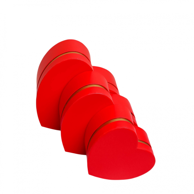 Коробка подарочная набор из 3 шт Сердце 20*18,5*9,5 см с золотой полосой КРАСНЫЙ