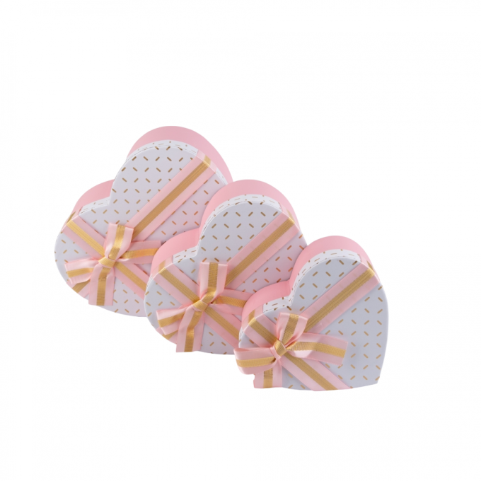 Коробка подарочная набор из 3 шт Сердце 21*20*9 см Лайн БЕЛЫЙ/РОЗОВЫЙ