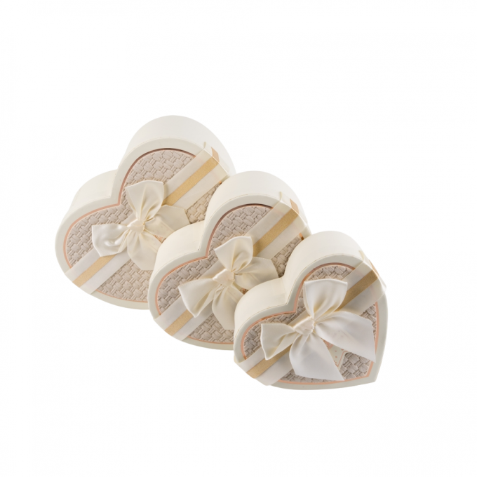 Коробка подарочная набор из 3 шт Сердце 21*20*9 см Плетение МОЛОЧНЫЙ