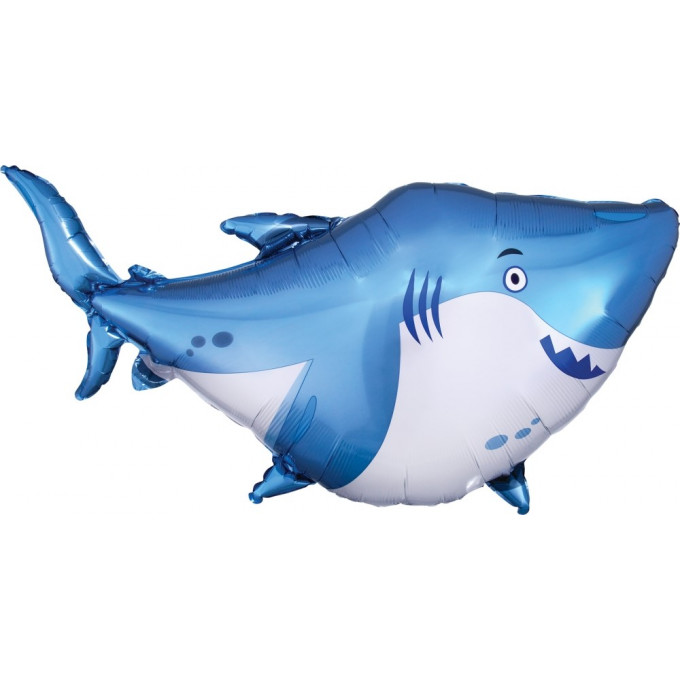 Воздушный шар фольгированный 16"/41 см Мини-фигура Акула Голубая