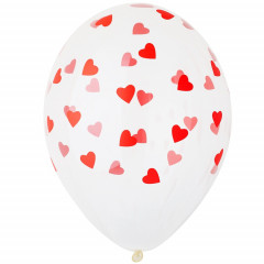 Воздушный шар латексный с рисунком 14" кристалл шелкография Сердца красные 25 шт