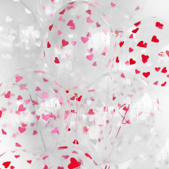 Воздушный шар латексный с рисунком 14" кристалл шелкография Сердца красные 25 шт