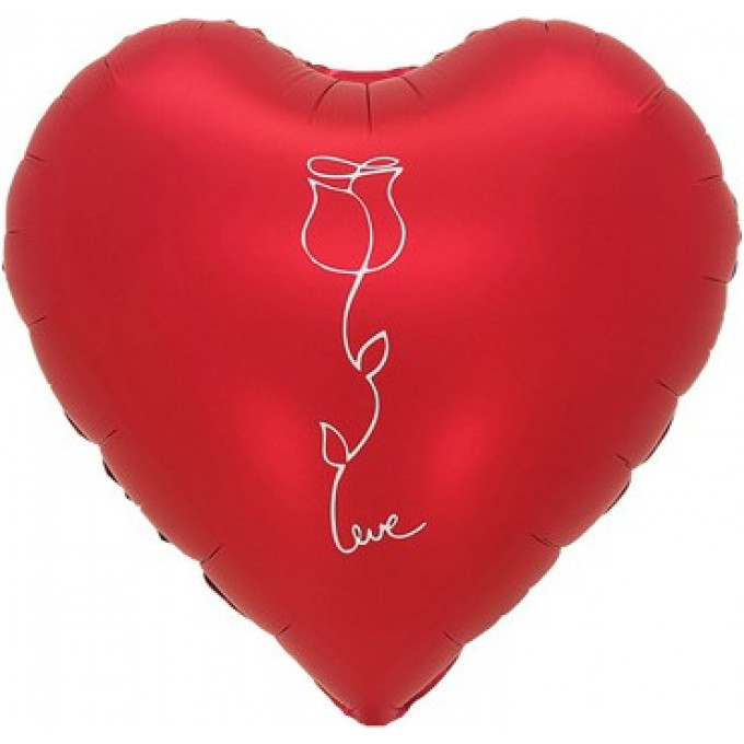 Воздушный шар фольгированный 18\'\' Сердце  Роза Красный 46 см