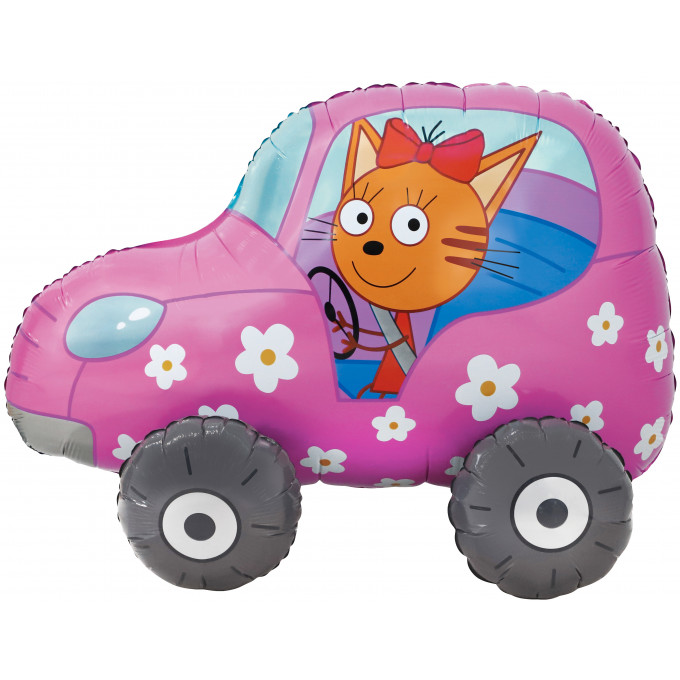 Воздушный шар фольгированный 29\'\' Фигура 3D Три Кота Карамелька в машинке 74 см