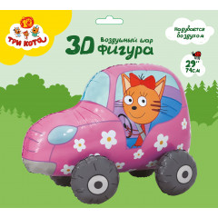 Воздушный шар фольгированный 29\'\' Фигура 3D Три Кота Карамелька в машинке 74 см