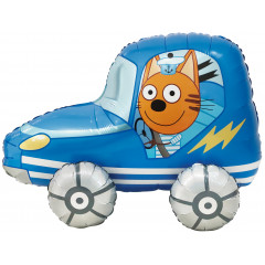 Воздушный шар фольгированный  29\'\' Фигура 3DТри Кота Коржик в машинке 74 см