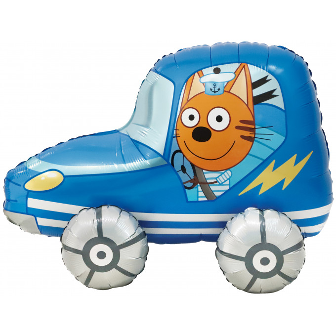 Воздушный шар фольгированный  29\'\' Фигура 3DТри Кота Коржик в машинке 74 см