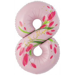 Воздушный шар фольгированный  34\'\' Цифра 8 Марта Тюльпаны 86 см