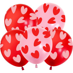 Воздушный шар латексный с рисунком 12"/30 см Воздушные сердца Красный пастель 5 ст