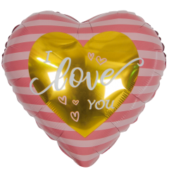 Воздушный шар фольгированный 18\'\'/46 см Сердце Я Люблю Тебя (золотое сердце) Розовый
