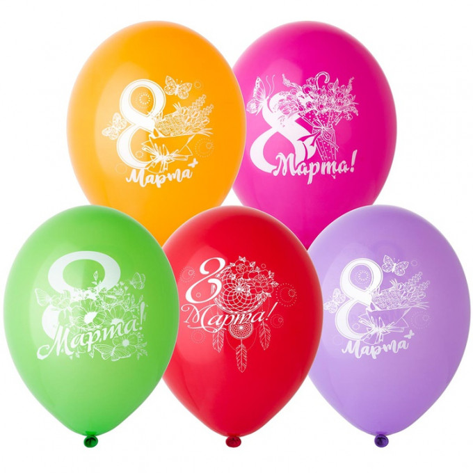 Воздушный шар латексный с рисунком 12" пастель шелкография 8 Марта Цветы