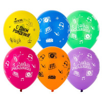 Воздушный шар латексный с рисунком 12" пастель шелкография С Днем Рождения! Ноты ассорти