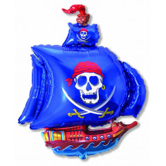 Воздушный шар фольгированный 38" Фигура Пиратский корабль синий 56*96 см
