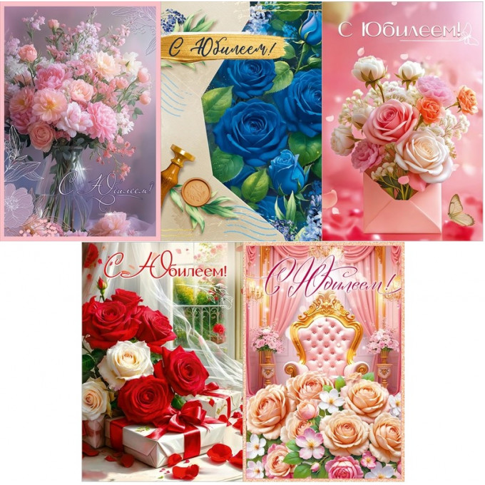 Открытка А5 С Юбилеем! Микс жен (5в*4)