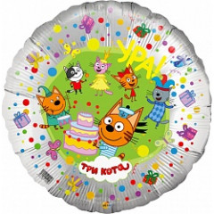 Воздушный шар фольгированный с рисунком 18''/46 см Круг Три Кота Серебро