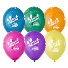 Воздушный шар латексный с рисунком 14" кристалл шелкография С Днем рождения ассорти