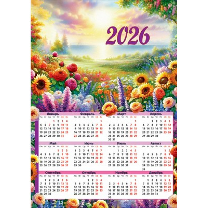 Календарь листовой на 2026 год цветы А-3