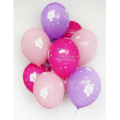Воздушный шар латексный с рисунком 14" Шелкография пастель С Днем Рождения! Принцесса ассорти