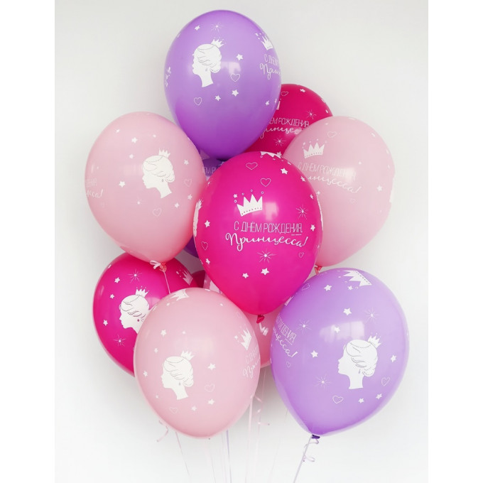 Воздушный шар латексный с рисунком 14" Шелкография пастель С Днем Рождения! Принцесса ассорти