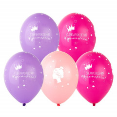 Воздушный шар латексный с рисунком 14" Шелкография пастель С Днем Рождения Принцесса ассорти