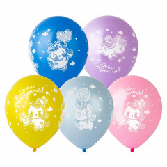 Воздушный шар латексный с рисунком 12" пастель шелкография С Днем рождения! Единорог счастлив АССОРТИ