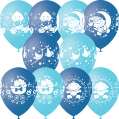 Воздушный шар латексный с рисунком 12"/30см пастель С Днем Рождения Малыш ассорти голубое 25 шт