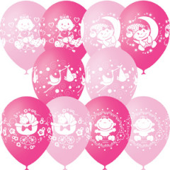 Воздушный шар латексный с рисунком 12"/30см пастель С Днем Рождения Малыш ассорти розовое 25шт