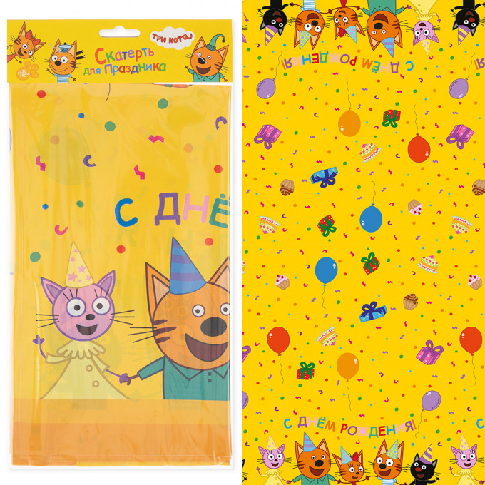 Скатерть п/э Три кота, Играем вместе, Желтый, 120*180 см