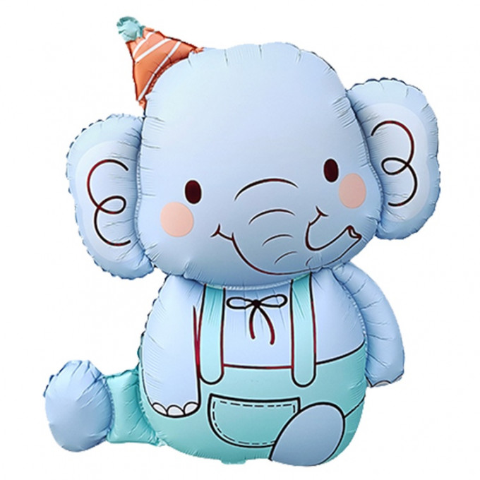 Воздушный шар фольгированный 35"/89 см фигура  Слоненок голубой