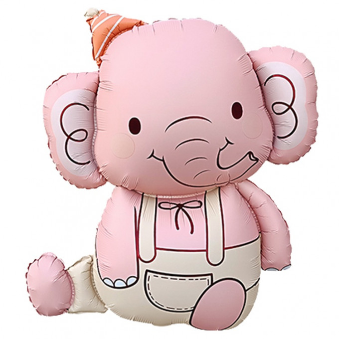 Воздушный шар фольгированный 35"/89 см фигура Слоненок розовый